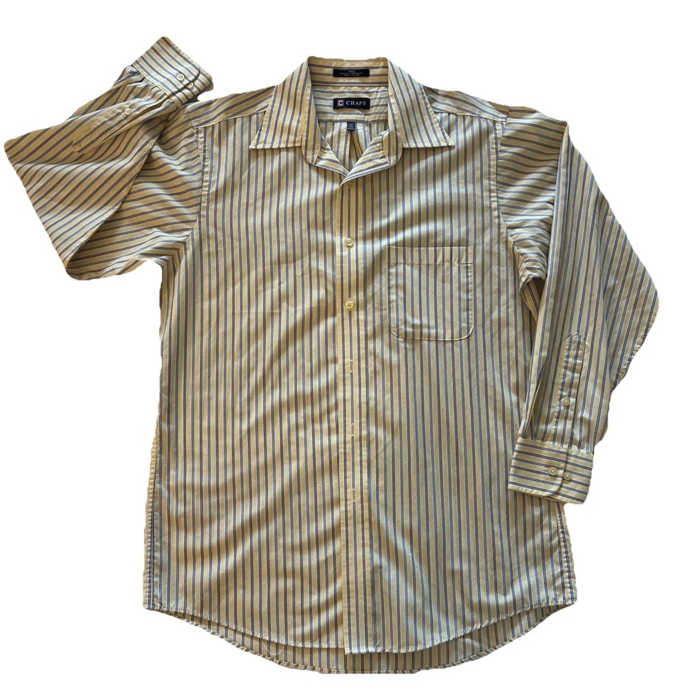Chaps Men's Medium Yellow Blue Striped Long Sleeve Button Up